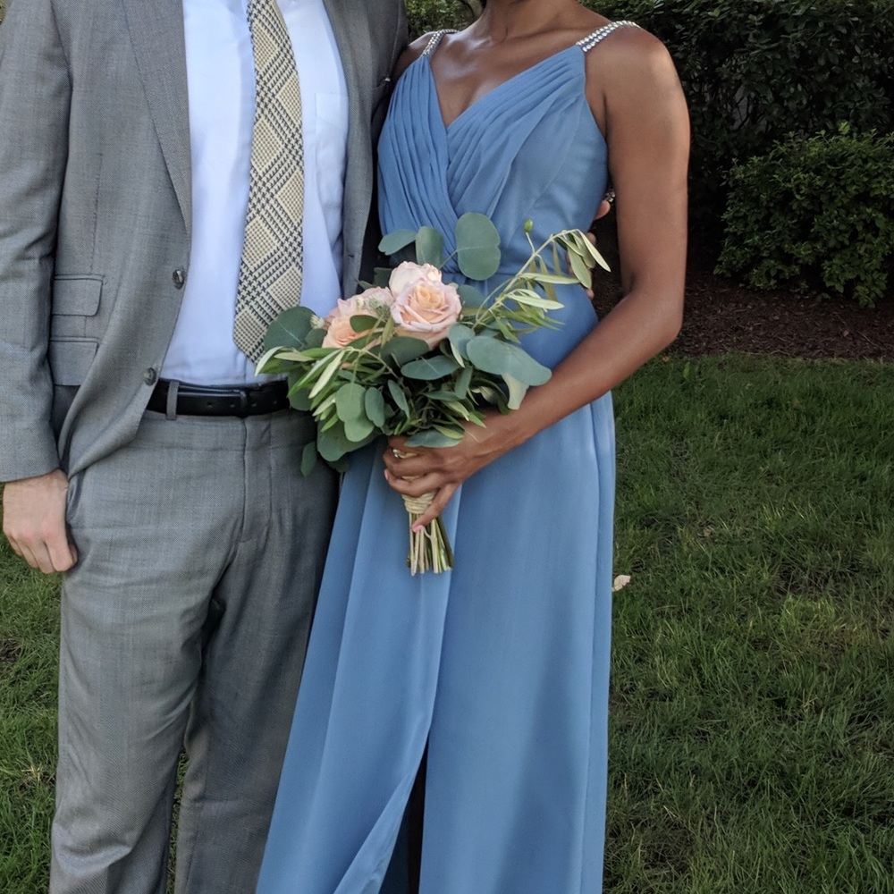 David’s Bridal bridesmaid dress slate blue..